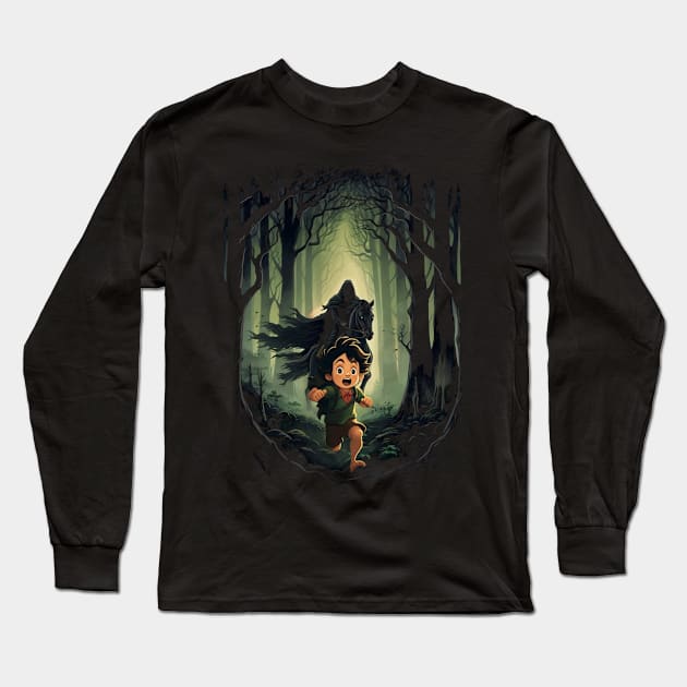 Dark Persuit - Halfling Fleeing from a Black Rider - Fantasy Long Sleeve T-Shirt by Fenay-Designs